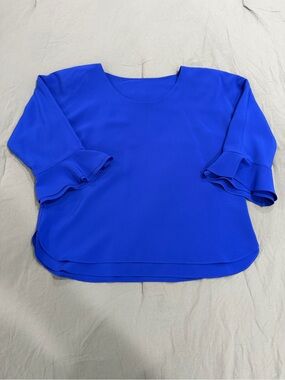 Elegant Cobalt Blue Ruffle Sleeve Blouse